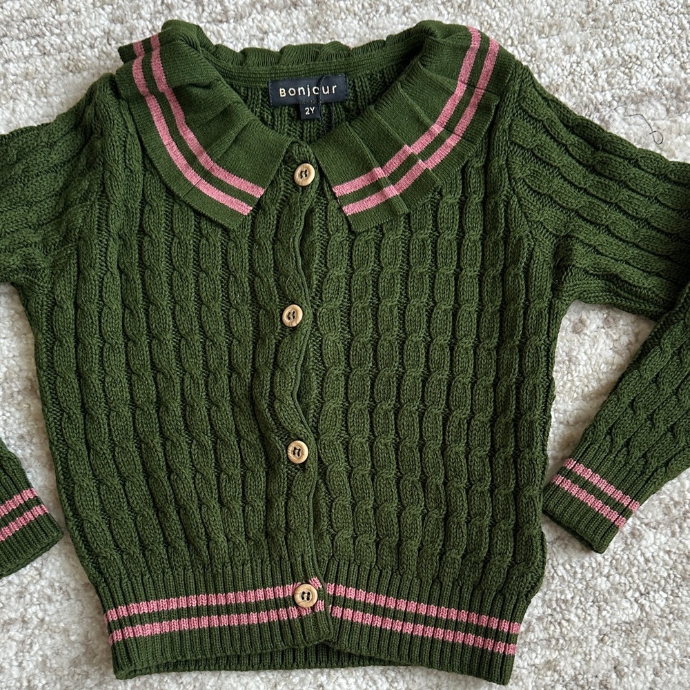 NWT Green Sweater with Pink Stripe